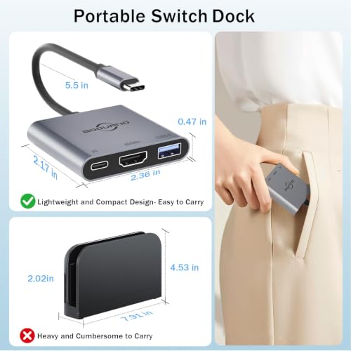 Switch Dock 4K@60Hz TV Adapter Portable TV Docking usbc to hdmi Station for Switch 1/ OLED/Steam Deck/3 in 1 100W PD / USB3.0 / HDMI2.0 Type c Hub