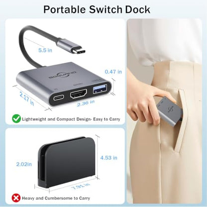 Switch Dock 4K@60Hz TV Adapter Portable TV Docking usbc to hdmi Station for Switch 1/ OLED/Steam Deck/3 in 1 100W PD / USB3.0 / HDMI2.0 Type c Hub