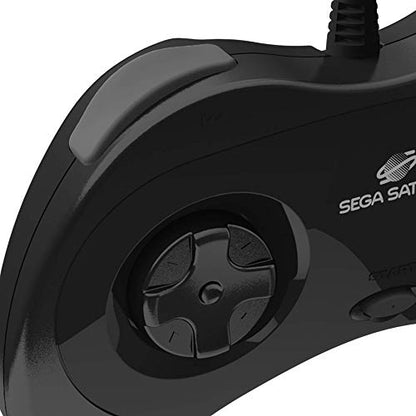Retro-Bit Official Sega Saturn USB Controller Pad for Sega Genesis Mini, PS3, PC, Mac, Steam, Switch - USB Port (Black) - color: Black