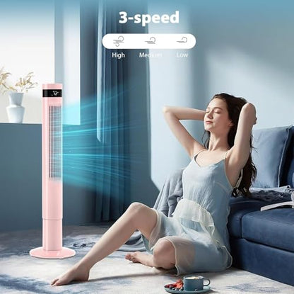 Antarctic Star Tower Fan 42INCH, PINK | 85°Oscillating, Quiet Cooling 12H Timer Remote Control Bladeless 3 Speeds Wind 3 Modes - color: Pink, size: 42 Inch