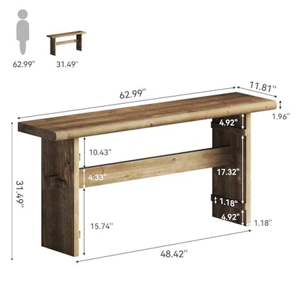 TRIBEWOOD 63-Inch Solid Wood Console Table for Entryway, Narrow Long Farmhouse Sofa Table Behind Couch, for Foyer, Hallway, Living Room, Easy Asswmbly, Brown Greige - color: Greige
