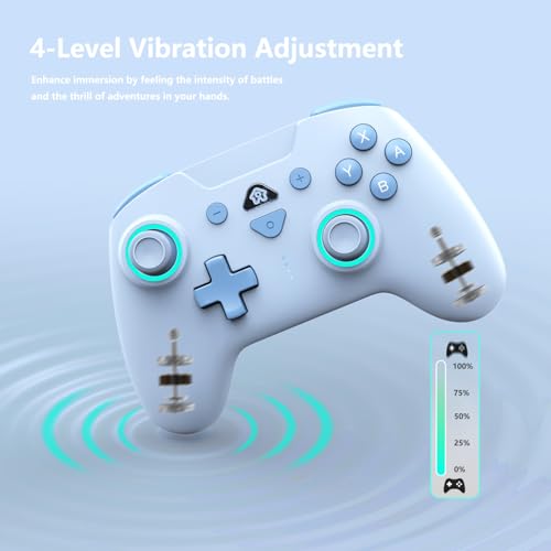 PeriphX Wireless Switch Controllers for Nintendo Switch,6-Axis Gyro,Turbo Function,7-Color RGB Lights,Compatible with Switch1/Switch2/PC (Wired)/iOS, All Functions Included with a Stylish Design and Cute Color - color: Blue
