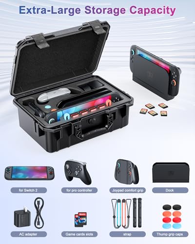 Upgrade Hard Carrying Case for Nintendo Switch 2/Switch 1 Console, All in one Large Capacity Travel Case for Pro Controller&Accessories (Black)