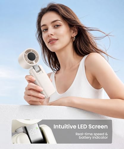2 Pack Portable Mini Handheld Fan, 199-Level Stepless Speed,White | 4000mAh Rechargeable Battery, Quiet, LED Digital Display, Personal Cooling Turbo Fan for Travel, Office, Makeup & Concerts - color: White