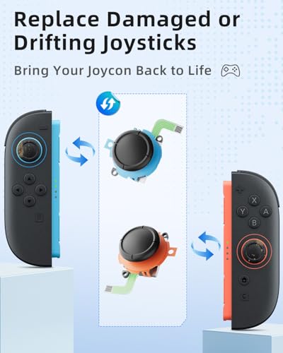 LuxiSync Joycon Joystick Replacement Kit for Nintend0 Switch 2, Anti-Drift | Joycon Repair Kit for Switch 2, with 2 Thumbsticks, Drift Fix Tools Y Screwdriver, Tweezers, Pry Tools, 14 Thumb Grips