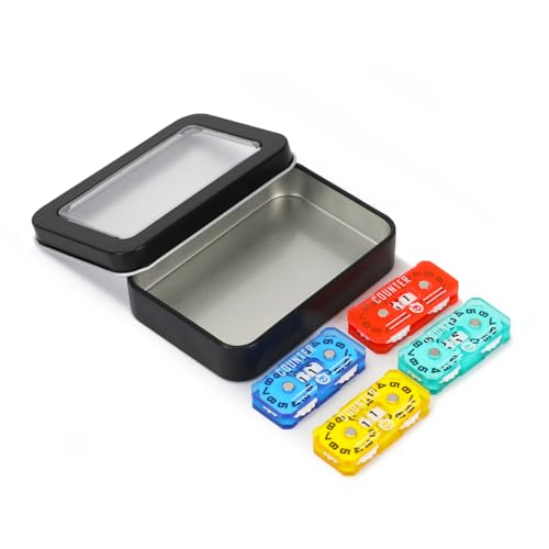 SIXPOINTS 4Pcs Acrylic Mini Life Counter with Metal Box Compatible with Magic The Gathering Commander Deck, LCG/RPG/D&D/MTG/CCG/TCG Gaming Table Games - color: Color-d
