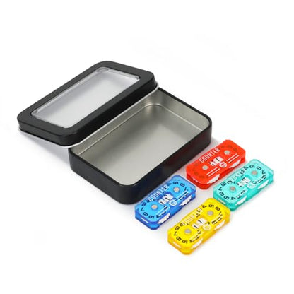 SIXPOINTS 4Pcs Acrylic Mini Life Counter with Metal Box Compatible with Magic The Gathering Commander Deck, LCG/RPG/D&D/MTG/CCG/TCG Gaming Table Games - color: Color-d
