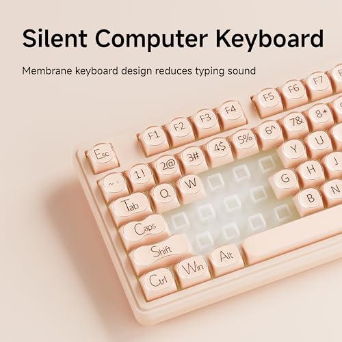 EWEADN V102 Wired Keyboard, 98 Keys Creamy Gaming Keyboard with Number Pad, Display Screen & Media Knob RGB Silent Wired Cute Computer Keyboard for Laptop PC Gamer - Cream Pink - color: Cream Pink