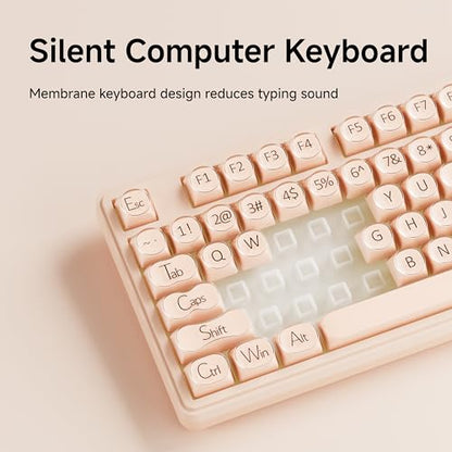 EWEADN V102 Wired Keyboard, 98 Keys Creamy Gaming Keyboard with Number Pad, Display Screen & Media Knob RGB Silent Wired Cute Computer Keyboard for Laptop PC Gamer - Cream Pink - color: Cream Pink