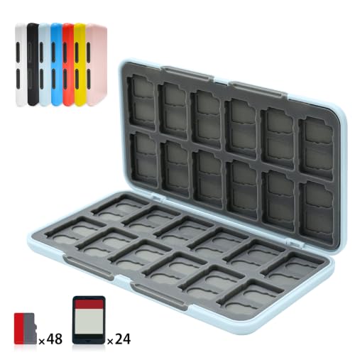 ONETIAOLONG Switch Game Case Holder for Switch 2 & OLED & Lite with 24 Cartridge Slots and 48 Micro SD Card Storage with Magnetic Closure,Protective Hard Shell and Soft Lining for Easy carrying - color: Blue, style: 24-slots