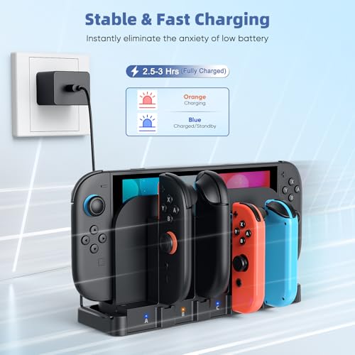 FASTSNAIL Switch Controller Charger for Nintendo Switch 2/1/OLED for Joycon | 9-in-1 Dual-Direction Magnetic Controller Charging Dock for Joycon 2, Switch 1/2 Fast Charger Station Stand Accessories - size: For Switch 1/2
