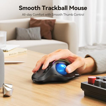 TECKNET Wireless Trackball Mouse, Bluetooth Mouse with Ergonomic, Black | 3-Device Connectivity (Bluetooth & 2.4G), 5 Adjustable DPI, RGB Lighting, PC, Mac & Laptop Compatible - color: Black