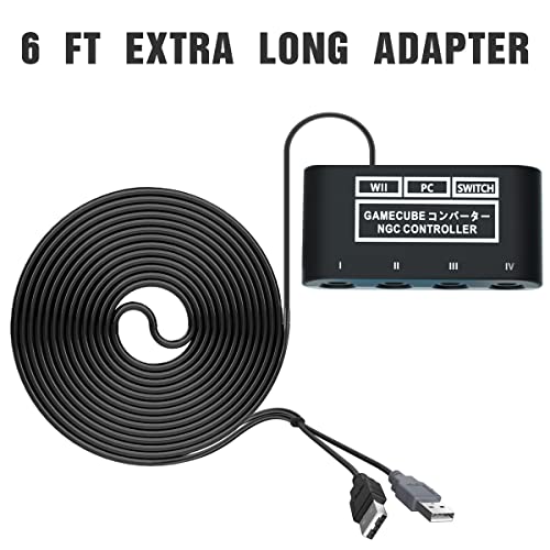 Gamecube Controller Adapter for Switch /OLED /Switch 2, Gamecube Adapter Compatible with PC Wii U with 4 Ports 6 FT Cable Support Turbo and Vibration for Gamecube Controller Play Super Smash Bros