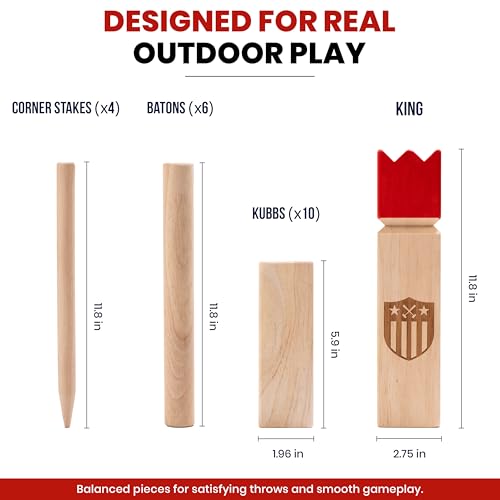 Kubb Yard Game Set Viking Chess Rubber Wood | Laser-engraved king, Carry bag, Backyard, Lawn, Beach, Camping, Outdoor play, Family gatherings, Easy to learn, Fast setup
