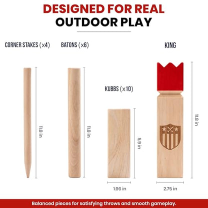 Kubb Yard Game Set Viking Chess Rubber Wood | Laser-engraved king, Carry bag, Backyard, Lawn, Beach, Camping, Outdoor play, Family gatherings, Easy to learn, Fast setup