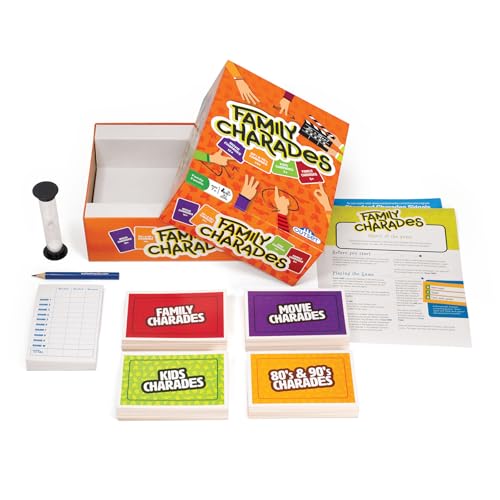 Outset Media Family Charades Game; 4 Games in 1 Box. Includes Movie, 80's 90's, Kids, Family Trivia for 2 or More Players, Ages 7 and up.