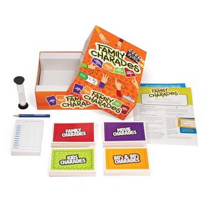 Outset Media Family Charades Game; 4 Games in 1 Box. Includes Movie, 80's 90's, Kids, Family Trivia for 2 or More Players, Ages 7 and up.
