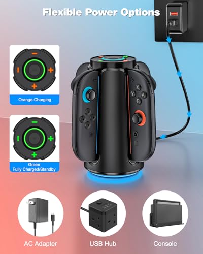 Upgraded Switch 2 Charging Dock for Nintendo Switch 2 Joycons, 4-in-1 Magnectic Controller Fast Charging Station with Adjustable 8 RGB Lights, Compact Desktop Stand for Bedroom & Gaming Setup,M - size: M-Cyberpunk Decor