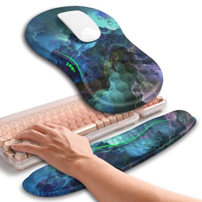 Hokafenle 2in1 Combination, Wave Keyboard Wrist Rest and Ergonomic Curvature Mouse Pad Wrist Support for Relieve Wrist Pain, Filled with Soft Cushion Memory Foam, Nebula Dreamland - color: Nebula Dreamland