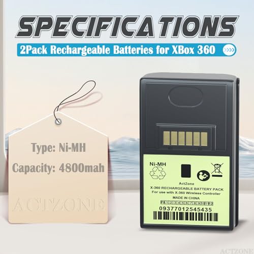 2pcs 4800mAh Rechargeable Ni-MH Battery Compatible with Xbox 360 Controller