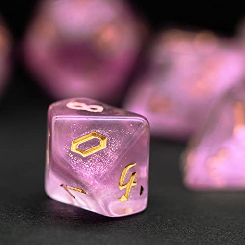 7-Die DND Dice Set Polyhedral Dice Set with a Leather Dice Bag, D&D Dice Set for RPG Table Games (Pink/G) - color: Pink/G