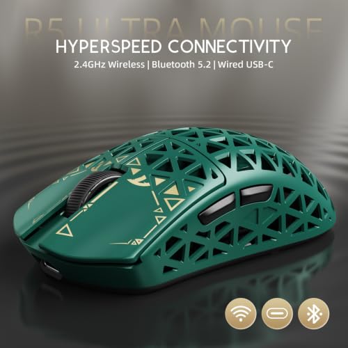ATTACK SHARK R5Ultra 8K Carbon Fiber Wireless Gaming Mouse, Green | 42K DPI,PAW3950 MAX Sensor,39g Ultra-Lightweight,Nordic 52840 MCU Chip,Wired/BT/2.4GHz Wireless Programmable Mouse for PC/Mac - color: Green