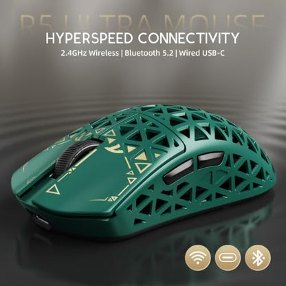 ATTACK SHARK R5Ultra 8K Carbon Fiber Wireless Gaming Mouse, Green | 42K DPI,PAW3950 MAX Sensor,39g Ultra-Lightweight,Nordic 52840 MCU Chip,Wired/BT/2.4GHz Wireless Programmable Mouse for PC/Mac - color: Green