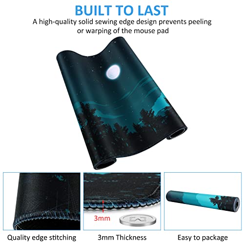 iCasso Extended Gaming Mouse Pad 35.4x15.7in Desk Pad,Silent Night | Large Non-Slip Rubber Base Mousepad with Stitched Edges,Waterproof Keyboard Mouse Mat for Work Home Office - color: Silent Night