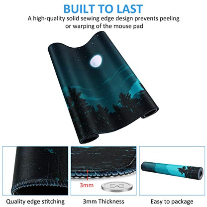 iCasso Extended Gaming Mouse Pad 35.4x15.7in Desk Pad,Silent Night | Large Non-Slip Rubber Base Mousepad with Stitched Edges,Waterproof Keyboard Mouse Mat for Work Home Office - color: Silent Night