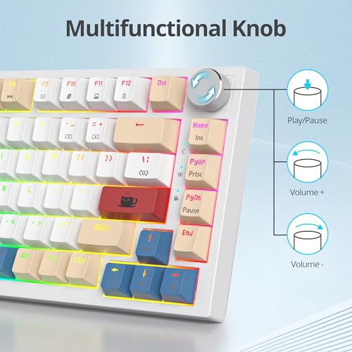 Guffercty kred 75% Retro Keyboard with Knob, Custom Gasket Mounted Wired Mechanical Gaming Keyboard 75 Percent RGB Hot Swap for Mac/Windows/Linux (Gasket 82 Soy Milk) - color: GASKET 82 Soy Milk