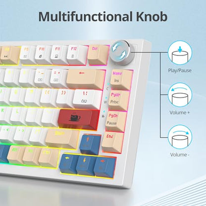 Guffercty kred 75% Retro Keyboard with Knob, Custom Gasket Mounted Wired Mechanical Gaming Keyboard 75 Percent RGB Hot Swap for Mac/Windows/Linux (Gasket 82 Soy Milk) - color: GASKET 82 Soy Milk