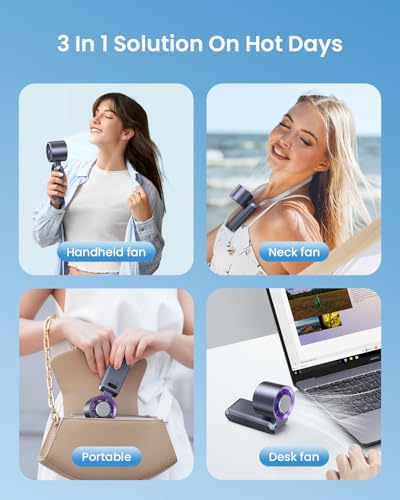 Handheld Portable Turbo Fan with Ice Cooler, Speed (1-199) Rechargeable Personal Fan[20000 RPM] Small Pocket Fans for Travel/Outdoor/Home/Office, Purple - color: Grey Purple