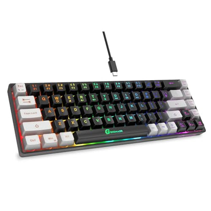 GEODMAER 65% Gaming Keyboard, LED Backlit Mini Wired Gaming Keyboard, Ultra-Compact Anti-Ghosting No-Conflict 68 Keys Gaming Wired Keyboard for PC Laptop Gamer - color: Black-Gray
