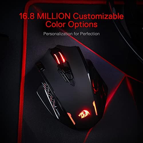 Redragon M913 Wireless RGB MMO Gaming Mouse 16000 DPI Remapping Keys | Cable-Free 0 Delay Dedicated for FPS Gamers, Redefine Keybinding Macro, Vibing Backlight, Ergonomic Grip Body Comfort - color: Black, style: Wireless M913