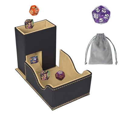 Dice Tower and Tray,Foldable Portable Dice Rolling Tower,Dice Roller Accessory for Dungeons and Dragons,Classic Board Games,RPG Games,and Tabletop Games Black/Brown - color: Black/Brown