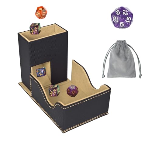 Dice Tower and Tray,Foldable Portable Dice Rolling Tower,Dice Roller Accessory for Dungeons and Dragons,Classic Board Games,RPG Games,and Tabletop Games Black/Brown - color: Black/Brown