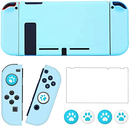 OLDZHU Blue Dockable Protective Case Cover Compatible with Nintendo Switch Joy-Con Controllers,with Glass Screen Protector and 4 Thumb Grips,Shock-Absorption and Anti-Scratch - color: Blue