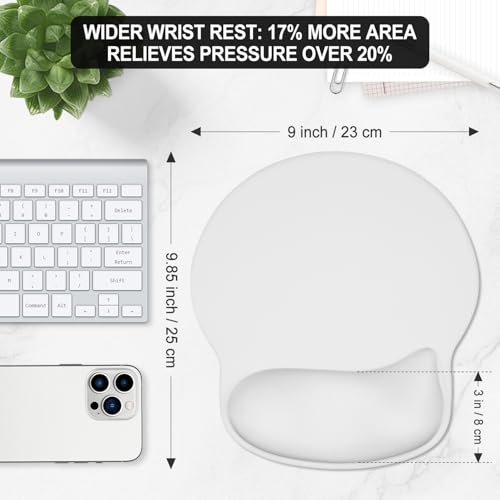ITNRSIIET Ergonomic Mouse Pad with Wider Memory Foam Wrist Rest +17% - Curved Cushion Reduces Pressure 20%, Pain Relief, Non-Slip, Smooth, Cute Colors, 9.85 x 9 in, White - color: White