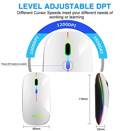 MMK Wireless Bluetooth Mouse, 2.4G Rechargeable Optical Mouse for Laptop | LED Slim Dual Mode (Bluetooth 5.0 and 2.4G) Wireless Mouse for Laptop, PC, Mac OS, Android, Windows (Silver) - color: Silver