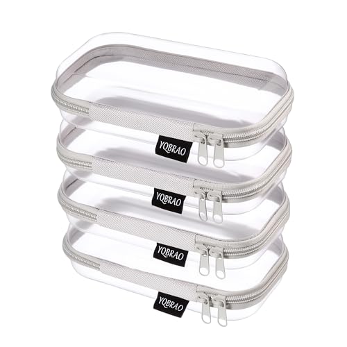YQBRAO 4-Pack Clear Hard Shell Zipper Case, 1.2mm Ultra-Thick Diaper Bag Organizer Pouches, Rigid Self-Standing Travel Makeup Bags with YKK Zippers, TSA Approved, Gray - color: Grey, size: 4 Pack(S)