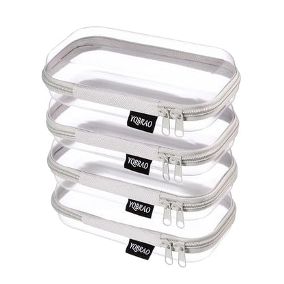 YQBRAO 4-Pack Clear Hard Shell Zipper Case, 1.2mm Ultra-Thick Diaper Bag Organizer Pouches, Rigid Self-Standing Travel Makeup Bags with YKK Zippers, TSA Approved, Gray - color: Grey, size: 4 Pack(S)