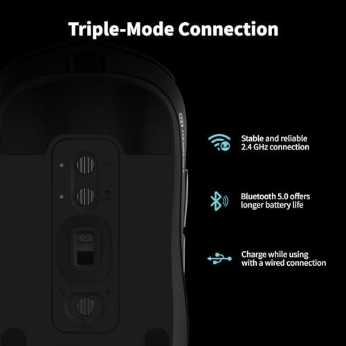 Hexgears H9 Wireless Gaming Mouse, BT5.0/2.4G Hz/USB C Gaming Mice, 12500DPI, 60g Lightweight, 5 Programmable Buttons, Web Driver, 150 hr Battery Life, Gaming Accessories for PC/Laptop/Mac (Black) - color: Black
