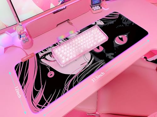 JMIYAV Pink RGB Gaming Mouse Pad 31.5x12 Inch PC XL Large Extended Glowing Led Light Up Desk Pad Non-Slip Rubber Base Computer Cute Mousepad Mat Desk Accessories Gaming Setup Punk Heart - color: Punk Heart