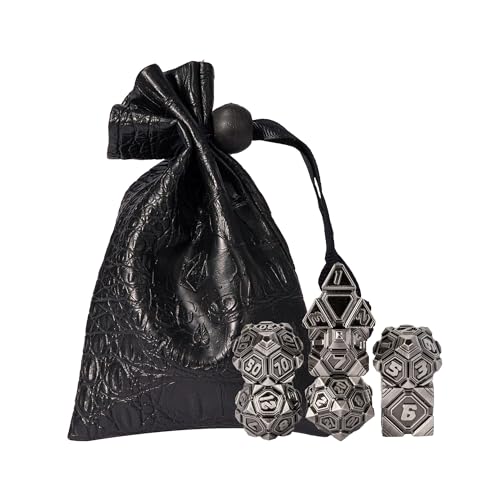 Metal UFO Dice Set, 7 Die Metal Polyhedral Dice Set for DND Dungeons and Dragons Role Playing Games,with Skull Bag.(Ancient Nickel) - color: Ancient Nickel