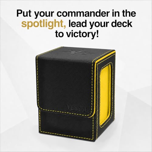 Venssu MTG Deck Box for Commander Display,Card Deck Box Fits 100 Double Sleeved Cards,TCG with 2 Dividers and 1 Toploader (Black and Yellow) - color: Black and Yellow