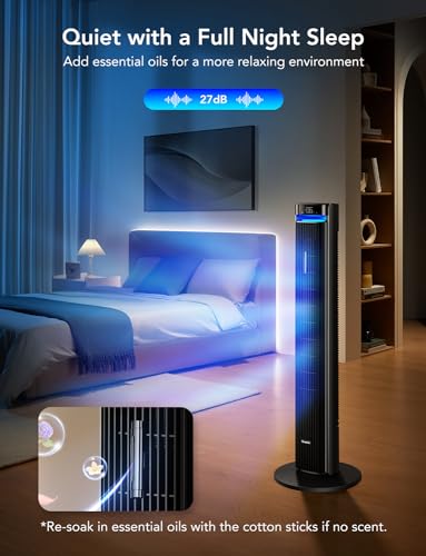 GoveeLife 42 in. Tower Fan, 150 Deg Oscillation, 5 Modes 12 Speeds, Black - color: Black