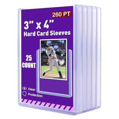 25 Pack 260pt 3"x4" Thick Card Sleeves Hard Plastic Protectors | Wide Top Opening, Rigid Plastic Construction, Compatible with Relic, Patch and Jersey Collectibles, Clear Display Shell ﻿ - size: 260PT 25ct Hard Sleeves