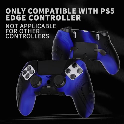PlayVital Guardian Edition Anti-Slip Ergonomic Silicone Cover Case for ps5 Edge Controller, Soft Rubber Protector Skin for ps5 Edge Wireless Controller with Thumb Grip Caps - Blue & Black - color: Blue & Black