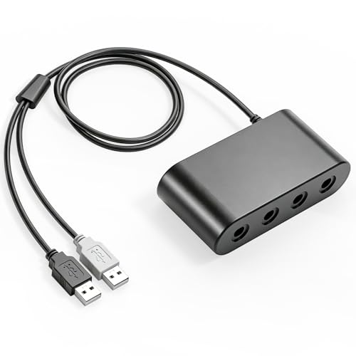 Gamecube Controller Adapter for Wii U, PC Windows, Nintendo Switch/OLED/Switch 2 Gamecube Converter, Support 4 Gamecube Controller to Play Supper Smash Bros with 3.3ft Long Cable