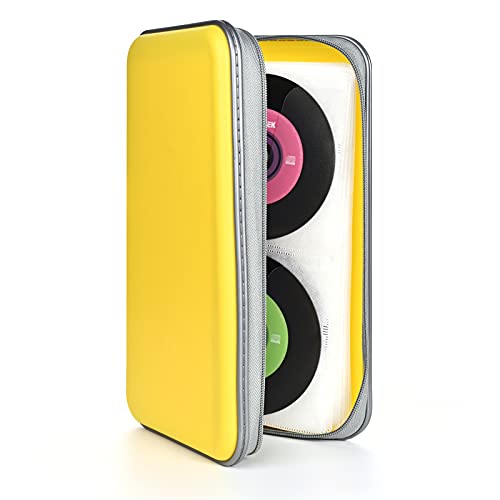 UENTIP 96 Capacity CD Case,Portable DVD Hard Plastic Case Holder CD Organizer Wallet Protective DVD Storage (96, Yellow) | CD DVD Storage,Zipper Closure,Scratch-Resistant Sleeves,Stay Away Dust and Damp,Storage Music Video Gaming Discs Blu-ray - color: ye